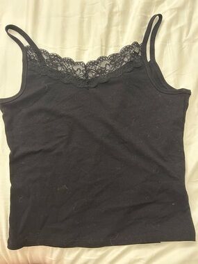 twik Black Lace-Trim Ribbed Camisole